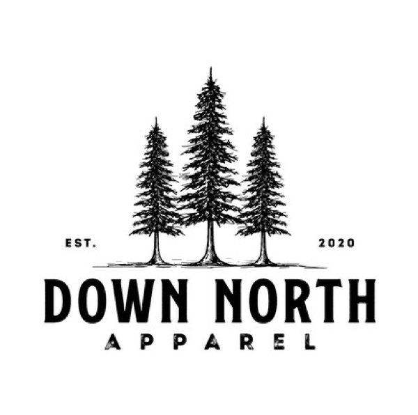 Logo et site web Squarespace avec le titre "Down North Apparel"