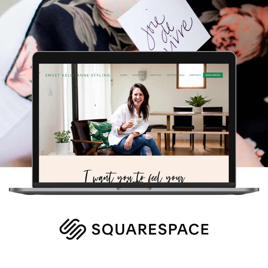 Imagem de um laptop com um site nele escrito ‘Squarespace' embaixo